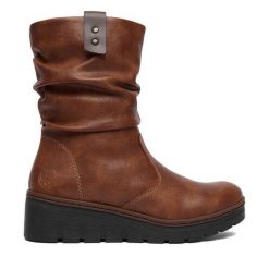 Kozaki Rieker. Brązowe kozaki damskie Rieker, bez obcasa, na koturnie. Za 379.99 zł.