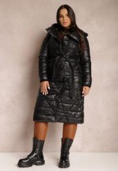 Czarna Kurtka Pikowana z Wiązanym Paskiem Phaza. Czarne kurtki damskie Renee, plus size, bez wzorów, bez kaptura. Za 169.99 zł.