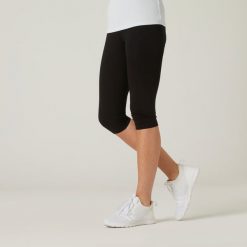 Legginsy krótkie fitness damskie Domyos 500 slim. Czarne legginsy damskie DOMYOS, m, bez wzorów, z bawełny. Za 39.99 zł.