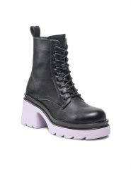 DeeZee Trzewiki H90112-1 Czarny. Czarne botki damskie DeeZee, ze skóry, bez obcasa, na słupku, bez zapięcia. Za 149.99 zł.