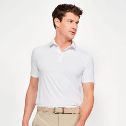 Second Life - Koszulka polo do golfa z krótkim rękawem... - Stan Zadowalający. Białe koszulki polo męskie INESIS, l, bez wzorów, z dżerseju, bez ramiączek. Za 44.99 zł.