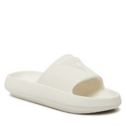 Klapki Guess. Białe klapki damskie Guess, z aplikacjami, bez obcasa. Za 119.99 zł.