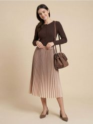 Plisowana spódnica midi ombre - beżowy. Brązowe spódnice damskie Sinsay, l, bez wzorów, midi. Za 49.99 zł.