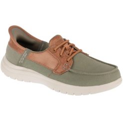 Buty do chodzenia damskie, Skechers Slip-Ins: On-The-Go Flex - Palmilla. Zielone obuwie sportowe damskie Skechers, bez wzorów, sportowe, bez zapięcia. Za 379.99 zł.