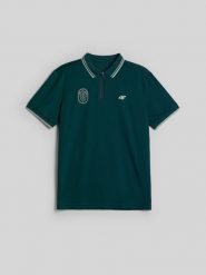 4F Koszulka polo tenisowa męska - zielona XL. Zielone koszulki polo męskie 4f, l, bez wzorów, klasyczne, bez ramiączek. Za 139.99 zł.
