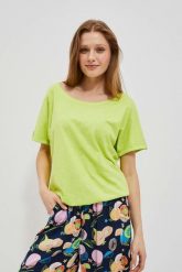 Bawełniany t-shirt z okrągłym dekoltem i szerokimi krótkimi rękawami neonowy. Bluzki damskie MOODO, m, bez wzorów, z bawełny, bez kołnierzyka. W wyprzedaży za 27.49 zł.