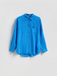 Koszula z ramią - niebieski. Niebieskie koszule damskie Reserved, l, bez wzorów, z lyocellu, bez kołnierzyka, bez ramiączek. Za 119.99 zł.