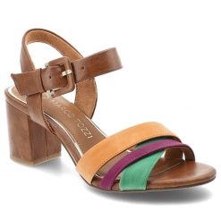 Sandały damskie Marco Tozzi, cholewka ze skóry ekologicznej kolorowe paski z przodu stabilny obcas, brązowe, 2-28325-44 3A8. Brązowe klapki damskie Marco Tozzi, bez wzorów, ze skóry ekologicznej, bez obcasa, na obcasie, bez zapięcia. Za 199.00 zł.