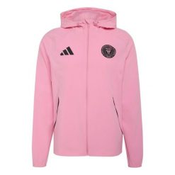 Kurtka przeciwwiatrowa z suwakiem Inter Miami FC Tiro Travel 2026/27. Czarne kurtki męskie Adidas, bez wzorów, do piłki nożnej. Za 380.00 zł.