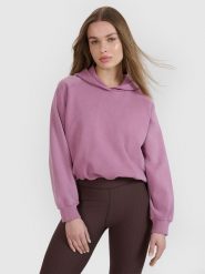 4F Bluza dresowa cropped nierozpinana z kapturem damska 4F x Anna Lewandowska - różowa M. Czerwone bluzy damskie 4f, m, bez wzorów, z bawełny, z kapturem. Za 149.99 zł.