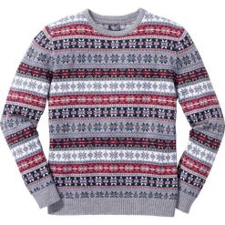 Sweter norweski z okrągłym dekoltem Regular Fit bonprix szary wzorzysty. Swetry przez głowę męskie marki bonprix. Za 44.99 zł.