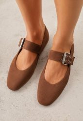 Jasnobrązowe Balerinki Vices w Stylu Mary Jane ze Skórzaną Wkładką Rilaneia. Brązowe baleriny damskie Renee, bez wzorów, z jeansu, klasyczne, bez obcasa. Za 69.99 zł.