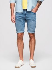 Szorty jeansowe męskie z podwiniętą nogawką - jasnoniebieskie V1 - Rozmiar: L. Niebieskie szorty męskie Ombre Clothing, na lato, l, bez wzorów, z bawełny, klasyczne. Za 209.99 zł.
