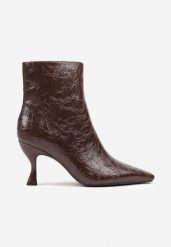 Brązowe Eleganckie Botki Vices na Kaczuszce Zdobione Tłoczeniem Brottalie. Brązowe botki damskie Renee, z satyny, eleganckie, bez obcasa, na obcasie, bez zapięcia. Za 119.99 zł.