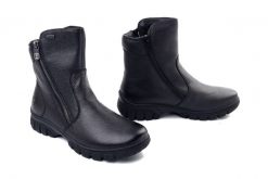 Rieker TEX Z7263-00 black, botki damskie. Czarne botki damskie Rieker, ze skóry, bez obcasa, bez zapięcia. Za 449.90 zł.