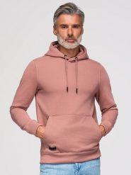 Bluza dresowa męska kangurka z kapturem BASIC – ciemnoróżowa V4 - Rozmiar: M. Czerwone bluzy męskie Ombre Clothing, m, bez wzorów, z dresówki, z kapturem. W wyprzedaży za 109.99 zł.