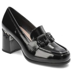 Czarne Półbuty S.Barski Eleganckie Lakierowane Obuwie Damskie. Czarne półbuty damskie S.BARSKI, na wiosnę, bez wzorów, z lakierowanej skóry, biznesowe, bez obcasa, na obcasie, bez zapięcia. Za 299.00 zł.