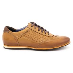 Kampol Buty męskie skórzane casual 64/SŁ rude pomarańczowe. Brązowe półbuty na co dzień męskie ze skóry, casualowe, z okrągłym noskiem, bez zapięcia. Za 392.97 zł.