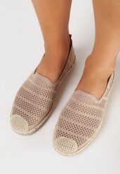 Ciemnobeżowe Espadryle z Plecionką i Ażurowym Zdobieniem Lanivesa. Brązowe espadryle damskie Born2be, na lato, z aplikacjami, bez obcasa, bez zapięcia. Za 44.99 zł.