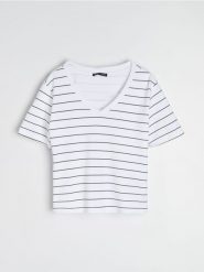 Bawełniana koszulka z gęstego splotu Interlock - wielobarwny. T-shirty damskie Sinsay, l, bez wzorów, z bawełny, bez kołnierzyka. Za 25.99 zł.