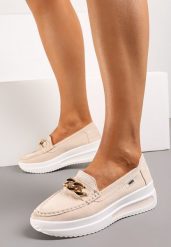 Beżowe Mokasyny z Łańcuszkiem na Wysokiej Platformie Iracana. Brązowe mokasyny damskie Renee, eleganckie. Za 79.99 zł.