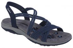 Sandały damskie, Skechers Reggae Slim - Turn It Up. Niebieskie sandały damskie Skechers, bez wzorów, z materiału, bez obcasa, bez zapięcia. Za 249.99 zł.