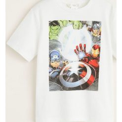 Mango Kids - T-shirt dziecięcy Aveng 110-152 cm. Białe t-shirty dla chłopców Mango Kids, bez wzorów, z bawełny, bez ramiączek. Za 59.90 zł.