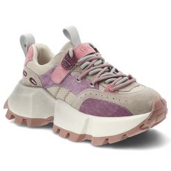 Sneakersy damskie GOE, cholewka ze skóry naturalnej zamszowej kontrastowe panele wiązanie klasyczne, fioletowe, TT2N4026. Fioletowe półbuty damskie GOE, bez wzorów, ze skóry, klasyczne, bez obcasa, bez zapięcia. Za 489.00 zł.