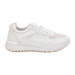 Buty Sportowe Damskie Białe. Białe obuwie sportowe damskie bez wzorów, z gumy, trekkingowe. Za 105.15 zł.