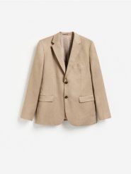 Marynarka slim fit z dodatkiem wiskozy - brązowy. Brązowe marynarki męskie Reserved, bez wzorów, z tkaniny. Za 359.99 zł.