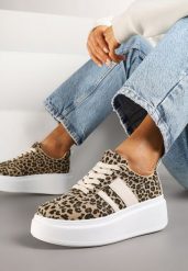 Panterkowe Sneakersy Klasyczne Tenisówki na Grubej Podeszwie z Koturnem Adessia. Obuwie sportowe damskie Renee, bez wzorów, z jeansu, eleganckie, bez zapięcia. Za 79.99 zł.