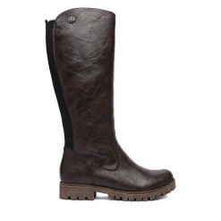 Kozaki Rieker. Brązowe kozaki damskie Rieker, bez obcasa, na płaskiej podeszwie. Za 459.99 zł.