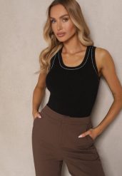 Czarno-Beżowy Dzianinowy Top z Wiskozą i Modalem Sanaliena. Czarne bluzki damskie Renee, m, bez wzorów, z dzianiny, bez kołnierzyka, bez ramiączek. Za 69.99 zł.