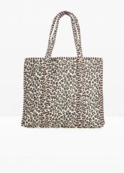 Dwustronna bawełniana torba shopperka w panterkę. Brązowe torebki shopper damskie bonprix, bez wzorów, z bawełny, pikowane, bez dodatków. Za 129.99 zł.
