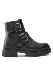 DeeZee Botki WS5680-14 Czarny. Czarne botki damskie DeeZee, ze skóry, bez obcasa, na płaskiej podeszwie, bez zapięcia. Za 119.99 zł.