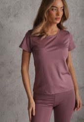 Fioletowy Klasyczny T-shirt o Gładkim Wykończeniu Rhethine. Fioletowe bluzki damskie Renee, l, bez wzorów, z jeansu, klasyczne, bez kołnierzyka, bez ramiączek. Za 39.99 zł.