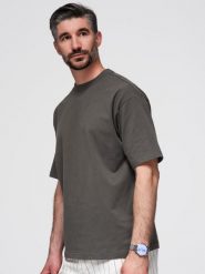 Męski t-shirt bawełniany LOOSE FIT z okrągłym dekoltem – szarozielony V3 - Rozmiar: XL. Szare t-shirty męskie Ombre Clothing, l, bez wzorów, z bawełny, casualowe, bez kołnierzyka. Za 169.99 zł.