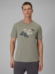 4F T-shirt regular z nadrukiem męski - khaki M. Brązowe t-shirty męskie 4f, m, bez wzorów, z bawełny, bez kołnierzyka. Za 59.99 zł.