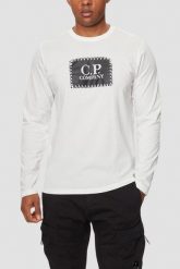 C.P. COMPANY Biały męski longsleeve. Białe bluzki z długim rękawem męskie C.P. Company, l, bez wzorów, bez kołnierzyka. W wyprzedaży za 349.99 zł.