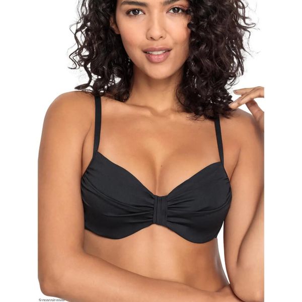 Damski top do kostiumu kąpielowego Lascana Simple. Czarne topy damskie LASCANA, l, bez wzorów, z materiału, bez kołnierzyka, bez ramiączek. Za 288.80 zł.