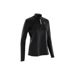 Bluza biegania RUN WARM damska. Czarne bluzy damskie KALENJI, z elastanu. Za 34.99 zł.