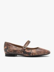 Baleriny damskie w wężowy wzór. Brązowe baleriny damskie Ryłko, na lato, bez wzorów, ze skóry, eleganckie, bez obcasa. W wyprzedaży za 249.99 zł.