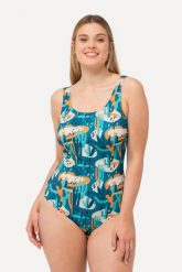 Damskie Kostium kąpielowy kaktusy bez miękkich miseczek marszczenia. Niebieskie kostiumy jednoczęściowe damskie Ulla Popken, plus size, bez wzorów, z elastanu, sportowe, plus size, do pływania. Za 159.99 zł.