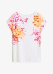 T-shirt z obniżoną linią ramion. Białe bluzki damskie bonprix, bez wzorów, eleganckie, bez kołnierzyka, bez ramiączek. Za 67.99 zł.