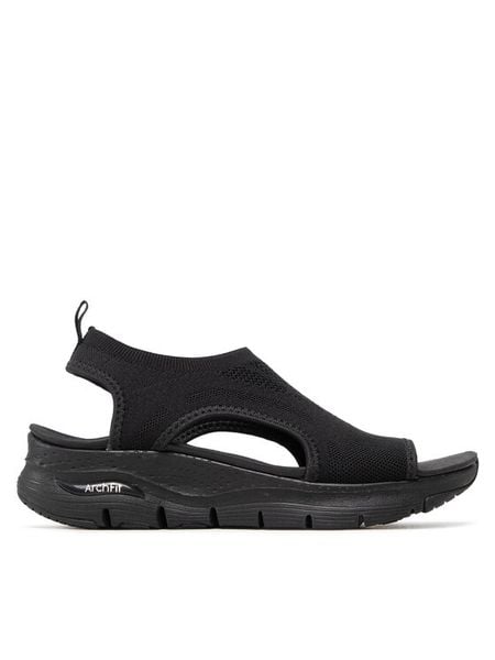 Skechers Sandały City Catch 119236/BBK Czarny. Czarne sandały damskie Skechers, bez wzorów, z materiału, bez obcasa, na płaskiej podeszwie, bez zapięcia. Za 199.99 zł.
