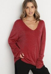 Bordowy Wiskozowy Sweter o Pudełkowym Kroju z Metaliczną Nitką Essmia. Czerwone swetry damskie Born2be, plus size, bez wzorów, z dzianiny, klasyczne, bez kołnierzyka, plus size, bez ramiączek, bez kaptura. Za 79.99 zł.