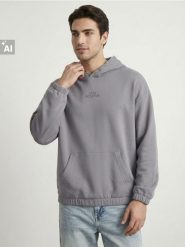 Bluza hoodie z napisem Stay Positive - szary. Szare bluzy męskie Sinsay, l, bez wzorów, bez kaptura. Za 49.99 zł.