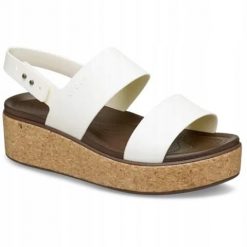 Sandały dla Kobiet Crocs Brooklyn Cork Low Wedge. Białe sandały damskie Crocs, bez wzorów, z materiału, bez obcasa, na koturnie, bez zapięcia. Za 231.99 zł.