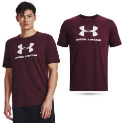 Koszulka fitness męska UNDER ARMOUR LOGO SS z krótkim rękawem. Brązowe buty sportowe męskie Under Armour, m, bez wzorów, bez kołnierzyka, bez ramiączek, na fitness i siłownię. W wyprzedaży za 75.69 zł.