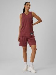 4F Spodenki do koszykówki szybkoschnące uniseks - burgundowe XL. Czerwone szorty sportowe damskie 4f, l, bez wzorów, sportowe, do koszykówki. Za 149.99 zł.